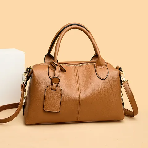 Sac Boston Vintage en Crosta de Cuir pour Femmes Élégant Motif Lychee Sac à Main Classique Zippé Sac Bandoulière Minimaliste Navette