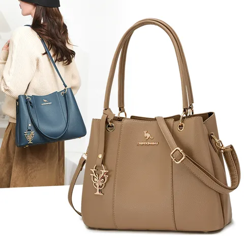 Women Lychee Grain Patchwork Synthetic Leather Handbag Commuter Shoulder Bag With Gold Flower Pendant Elegant Top Handle Bag
