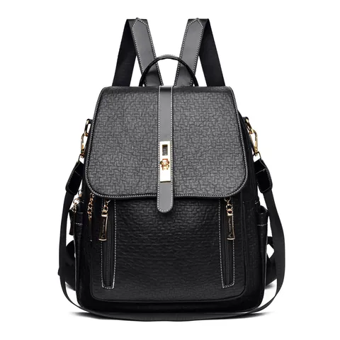 Vintage Leder Anti-Diebstahl Rucksack Für Damen Große Kapazität Lässige Reisen Umhängetasche Multifunktionale Studenten Schultasche Schwarz Braun