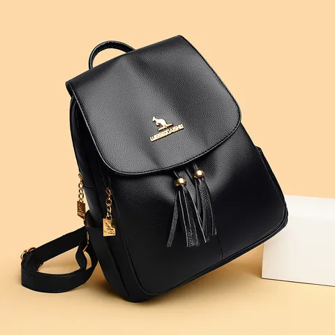 Women Genuine Leather Backpack Casual Travel Tassel Rucksack Waterproof Composite Cowhide School Bag Fashion Large Capacity Bag