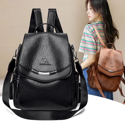 Vintage Genuine Leather Backpack Waterproof Multi-Functional Travel Rucksack Fashion Casual School Shoulder Bag For Women Students