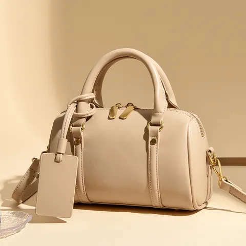 Women Elegant Microfiber Leather Boston Bag Solid Color Shoulder Crossbody Handbag Casual Small Pillow Purse With Dual Handle