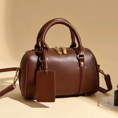 Women Elegant Microfiber Leather Boston Bag Solid Color Shoulder Crossbody Handbag Casual Small Pillow Purse With Dual Handle