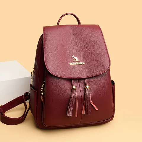 Women Genuine Leather Backpack Casual Travel Tassel Rucksack Waterproof Composite Cowhide School Bag Fashion Large Capacity Bag