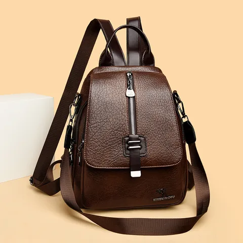 Women Retro Oil Waxed Leather Backpack Anti-theft Casual Travel Shoulder Bag Multifunctional Student Schoolbag Large Capacity