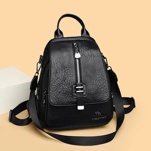 Women Retro Oil Waxed Leather Backpack Anti-theft Casual Travel Shoulder Bag Multifunctional Student Schoolbag Large Capacity