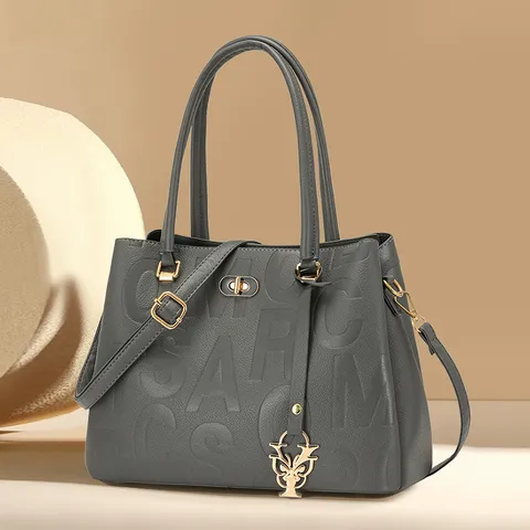 Women Embossed Letter Handbag Lady Dior Style Commuter PU Leather Tote With Metal Flower Pendant Shoulder Bag Crossbody Handbag