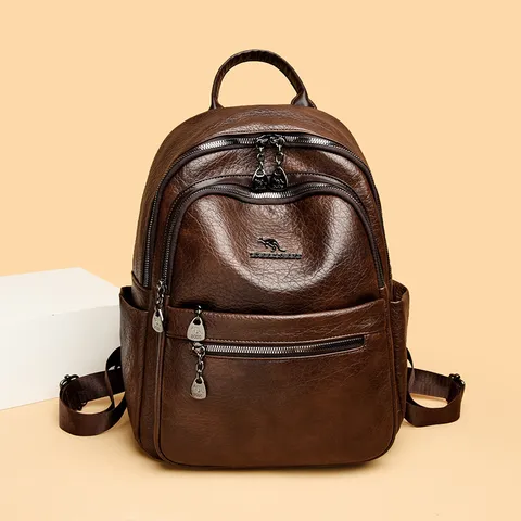 Genuine Leather Backpack Women Vintage Oil Wax Shoulder Bag Multi Pocket Waterproof Casual Travel Daypack School Schoolbag
