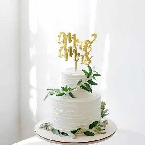 Χρυσός Καθρέφτης Ακρυλικό Mr & Mrs Διακόσμηση Τούρτας για Γάμο Αρραβώνα Πρόταση Πάρτι Διακόσμηση Ρομαντική Σιλουέτα Ζευγαριού Καρδιά