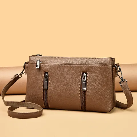 Borsa a Tracolla da Donna in Vera Pelle Borsa a Busta Tinta Unita Tracolla Multistrato con Cerniera Borsa per Cellulare Alla Moda Portafoglio