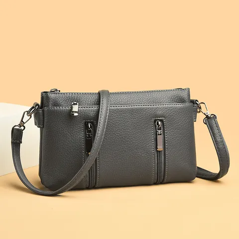 Borsa a Tracolla da Donna in Vera Pelle Borsa a Busta Tinta Unita Tracolla Multistrato con Cerniera Borsa per Cellulare Alla Moda Portafoglio