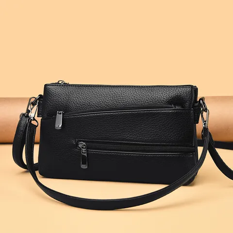 Borsa da Donna a Tracolla con Texture in Pelle Borsa Quadrata Piccola con Cerniere Multiple Borsa a Busta Semplice alla Moda per Cellulare