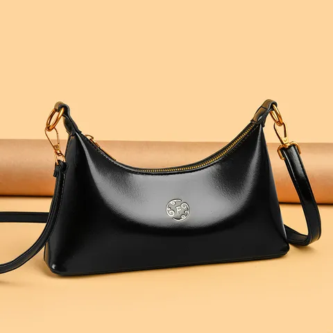 Women Patent Leather Embroidered Letter Moon Bag Fashion Small Square Shoulder Bag Luxury Underarm Bag Daily Matching