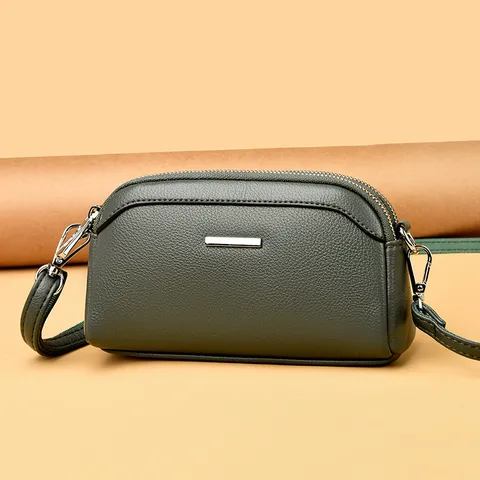 Elegant Genuine Leather Mobile Phone Bag For Women Urban Minimalist Multi Layer Crossbody Shoulder Bag Zipper Clutch Handbag Gift