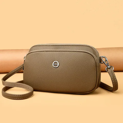 Borsa a Tracolla Piccola in Vera Pelle con Grana Litchi da Donna Pochette per Cellulare Multistrato a Tre Scomparti Regalo Mamma