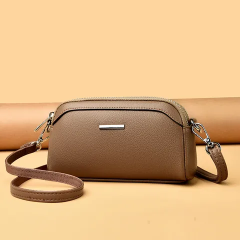 Elegant Genuine Leather Mobile Phone Bag For Women Urban Minimalist Multi Layer Crossbody Shoulder Bag Zipper Clutch Handbag Gift