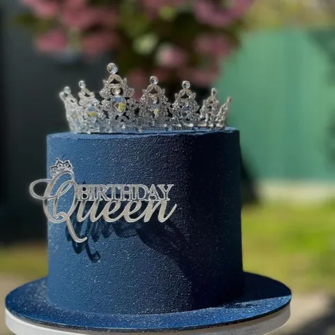 Acrylic Happy Birthday Queen Cake Topper With Rhinestone Crown Ins Style Mirror Gold Silver Birthday Party Cake Side Decor