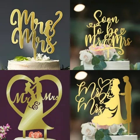 Χρυσός Καθρέφτης Ακρυλικό Mr & Mrs Διακόσμηση Τούρτας για Γάμο Αρραβώνα Πρόταση Πάρτι Διακόσμηση Ρομαντική Σιλουέτα Ζευγαριού Καρδιά