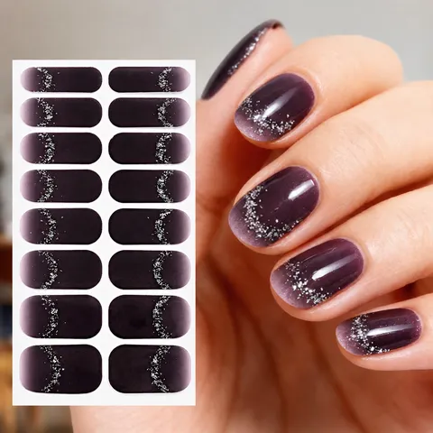 3D Glitter Gradient Nail Polish Strips French Style Shiny Nail Wraps Waterproof Nail Art Stickers For Women Girls Manicure