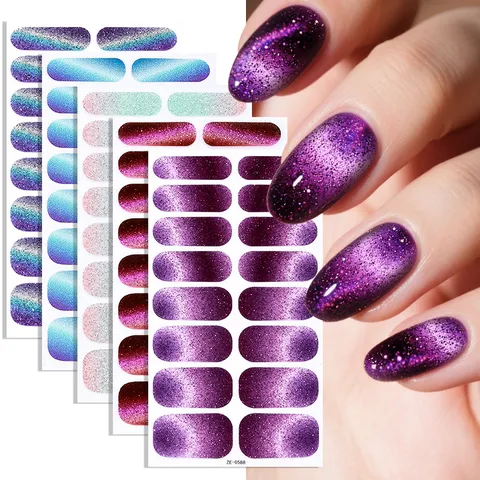 Kattenoog Gel Nagellak Strips Glitter Verloop Nagelkunst Stickers Voor Vrouwen Feest DIY Manicure Benodigdheden