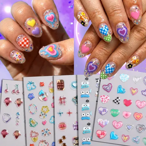 Pegatinas de Uñas de Caucho Suave 5D Grabado Gel Transparente Jelly DIY Decoraciones de Manicura Diseño