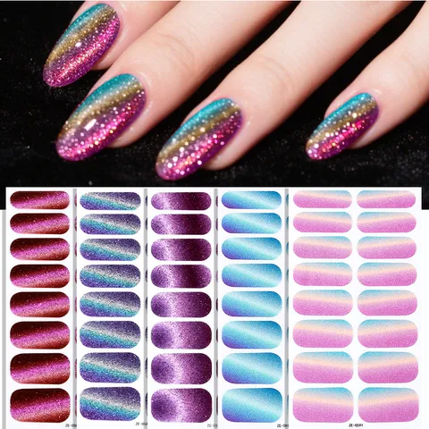 Kattenoog Gel Nagellak Strips Glitter Verloop Nagelkunst Stickers Voor Vrouwen Feest DIY Manicure Benodigdheden