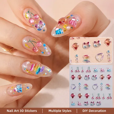 Pegatinas de Uñas de Caucho Suave 5D Grabado Gel Transparente Jelly DIY Decoraciones de Manicura Diseño