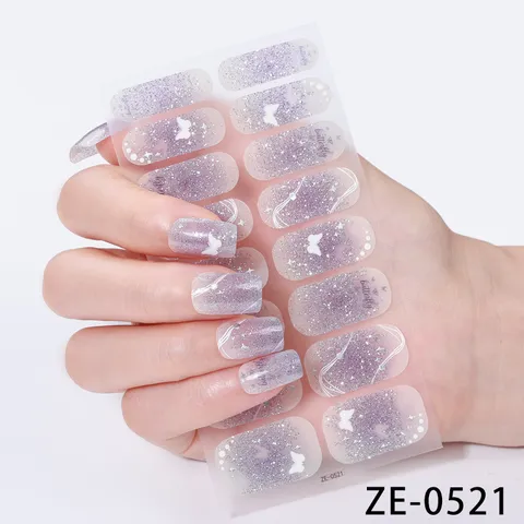 Gradient Butterfly Glitter Gel Nail Wraps Full Cover Adhesive Nail Art Stickers Strips