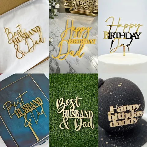 Acrylic Father's Day Cake Topper Happy Birthday Daddy Best Husband And Dad Gold Silver Black Birthday Party Cake Decoration