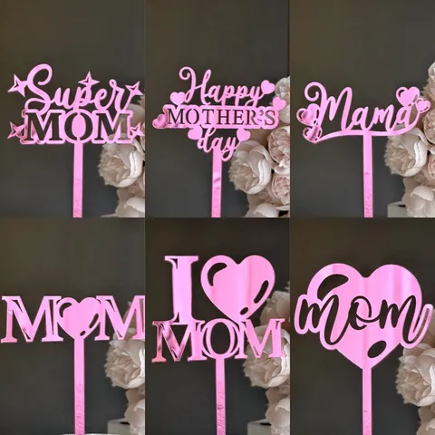 Mirror Acrylic Mother's Day Cake Topper Happy Mother's Day Super Mom I Love Mom Cake Decoration Party Supplies For Mom