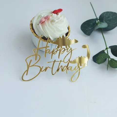 Χρυσό Καθρέφτης Ακρυλικό Happy Birthday Διακοσμητικό Τούρτας Θέμα Δεινόσαυρος Είδη Πάρτι για Παιδιά Διακοσμητικό Τούρτας