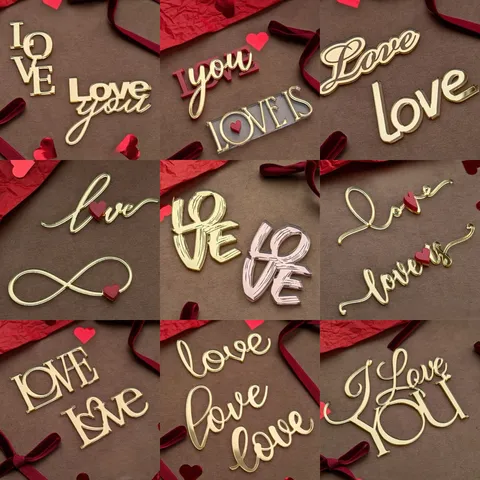 Acrylic Love Cake Topper Valentine Day Party Decoration Gold Rose Gold Letter Art Sign Dessert Insert Card