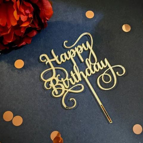 Acryl Happy Birthday Kuchenstecker Spiegel Gold Silber Party Desserttisch Dekoration Tortenaufsatz Sternmuster Dekor
