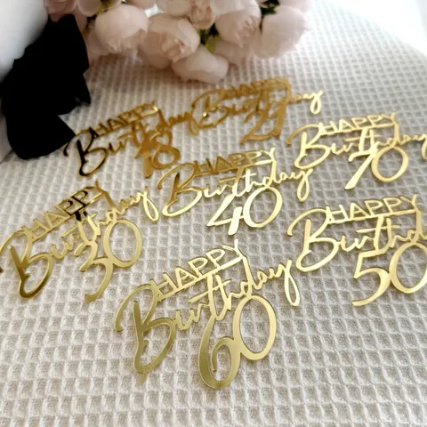 Elegant Acrylic Gold Mirror Happy Birthday Cake Topper Anniversary Party Decoration Insert For Milestone Celebration Craft
