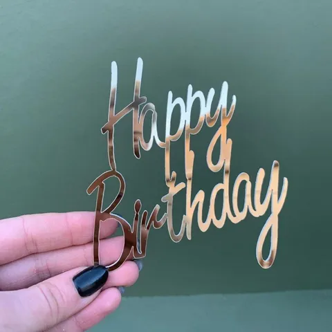 Adorno para Tarta Happy Birthday de Acrílico Letras de Espejo Brillantes para Fiesta de Cumpleaños Mesa de Postres Letra Cursiva