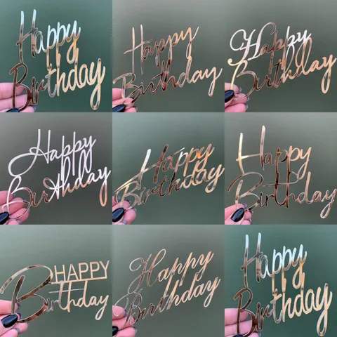 Adorno para Tarta Happy Birthday de Acrílico Letras de Espejo Brillantes para Fiesta de Cumpleaños Mesa de Postres Letra Cursiva
