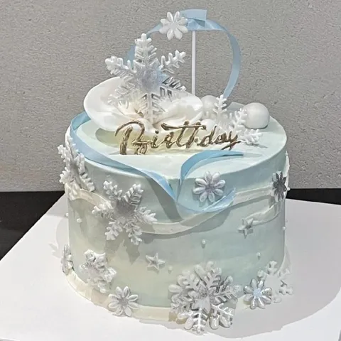 Acrylic Snowflake Birthday Cake Topper Clear Gold Silver Glitter Cake Decoration Party Desserts Cupcake Decor