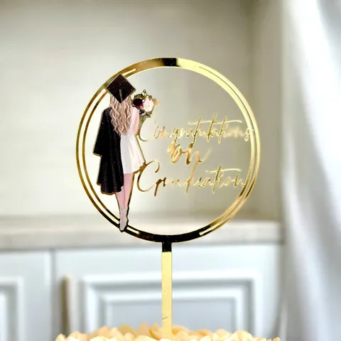 Acrylic Graduation Cake Topper Silhouette Figure Cap Congratulations Pattern Party Baking Decoration Insert Plaque