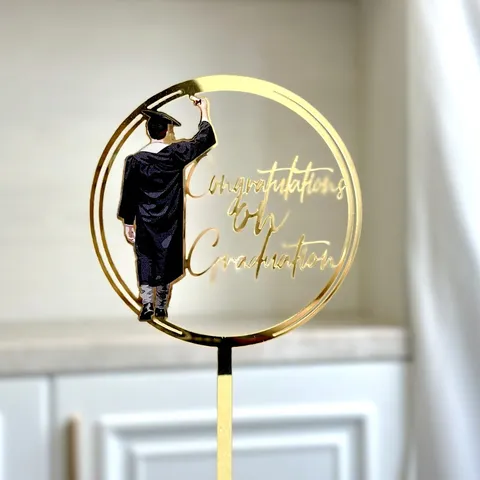 Acrylic Graduation Cake Topper Silhouette Figure Cap Congratulations Pattern Party Baking Decoration Insert Plaque