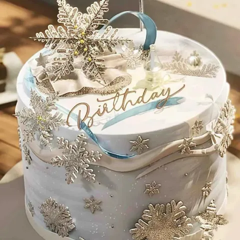 Acrylic Snowflake Birthday Cake Topper Clear Gold Silver Glitter Cake Decoration Party Desserts Cupcake Decor