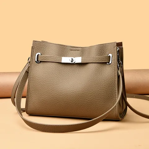 Mode Femmes Véritable Cuir Sac à Main Classique Métal Serrure Design Poignée Supérieure Sac à Bandoulière Sac Cabas Casual