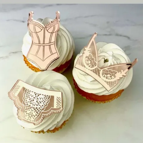 Sexy Bikini Lingerie Acryl Cupcake Toppers Rozegoud Spiegel Kant Ontwerp Diamanten Ring Lippen Taart Inserts Voor Vrijgezellenfeest Verjaardag Feest Decoraties