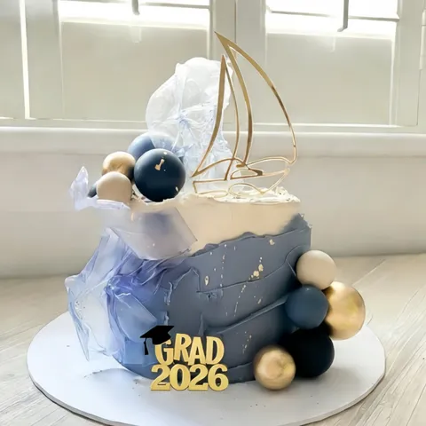 Acrylic Graduation Cake Topper Class Of Gold Black Cap Silhouette Sailboat Dessert Table Ornament Party Decoration Supplies