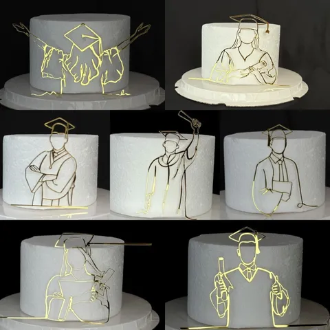 Adorno de Torta de Acrílico Minimalista Silueta de Doctor Graduado Decoración de Fiesta de Graduación