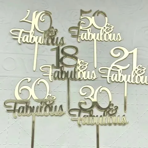 Gold Spiegel Acryl Kuchendekoration Nummer Und Fabelhaftes Design Für Geburtstagsparty Kuchendekoration Desserttisch Zubehör
