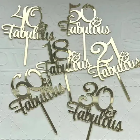 Gold Spiegel Acryl Kuchendekoration Nummer Und Fabelhaftes Design Für Geburtstagsparty Kuchendekoration Desserttisch Zubehör