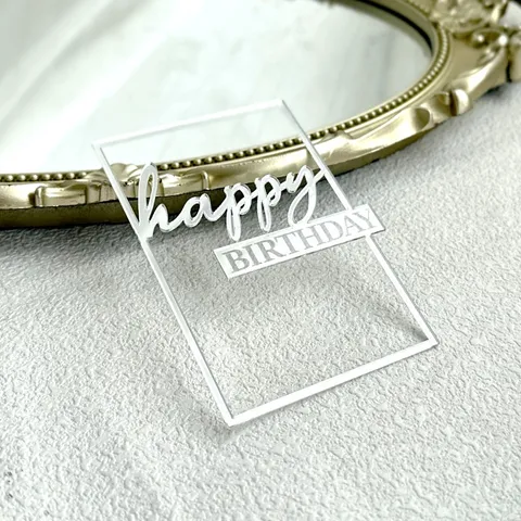 Acrylic Birthday Cake Topper Rectangle Round Gold Silver Rose Gold Happy Birthday Cake Decoration Party Baking Supplies
