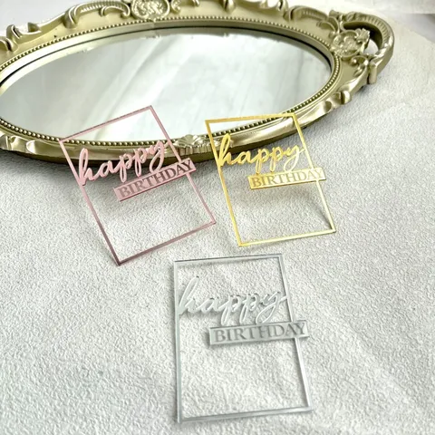Acrylic Birthday Cake Topper Rectangle Round Gold Silver Rose Gold Happy Birthday Cake Decoration Party Baking Supplies
