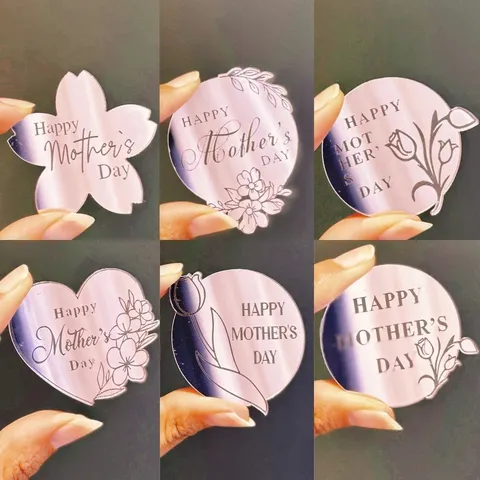 Ακρυλικό Happy Mother's Day Διακοσμητικό Τούρτας Καθρέφτης Χρυσό Ροζ Κόκκινο Καρδιά Τουλίπα Λουλούδι Ένθετο Τούρτας για Πάρτι