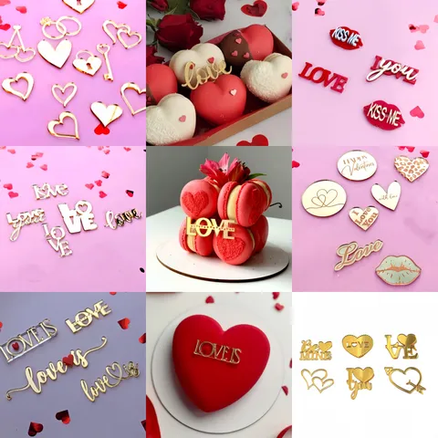 Estilo INS Acrílico Corazón Amor Adorno de Tarta Espejo Dorado Insertador Cupcake Día de San Valentín Fiesta Postres